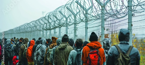 Illegal border crossing by migrant. Generative AI technology.