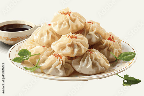 dumplings in a white plate on a white background.