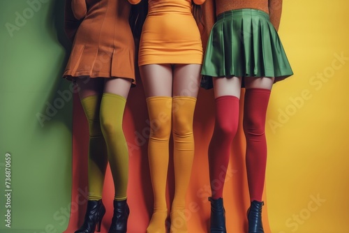 Colorful mini skirts and stylish long socks