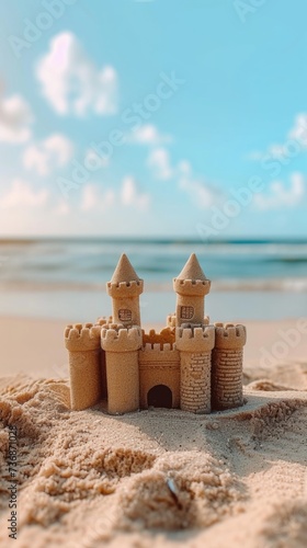 Building  a sand castle on the beach in summer  © Roman