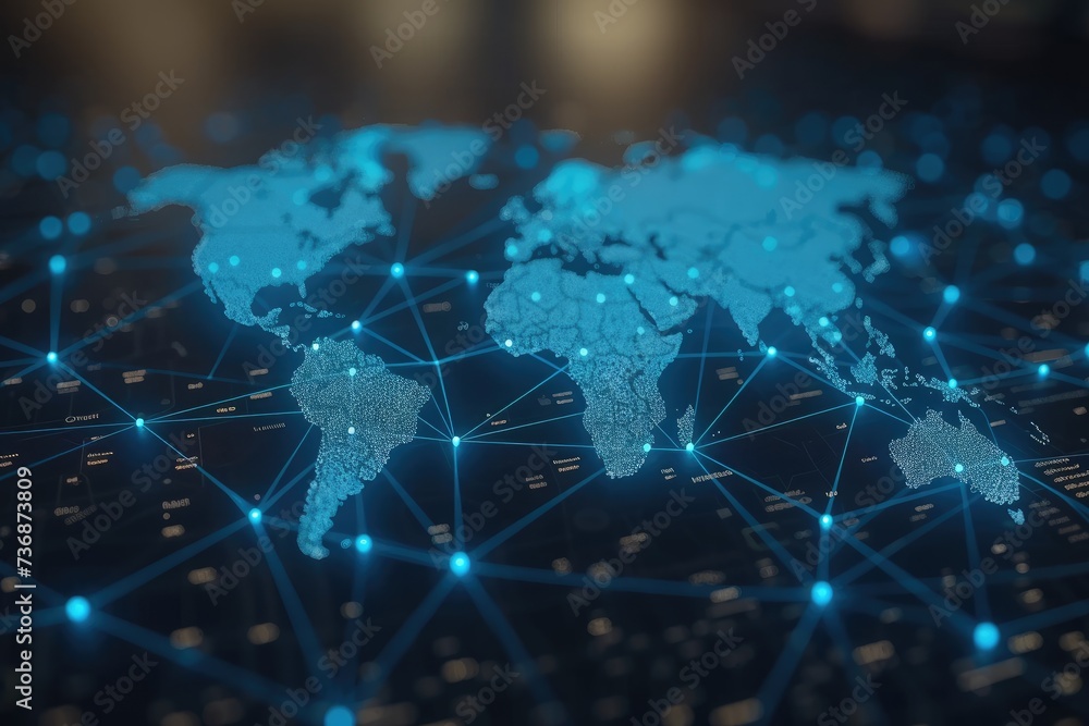 Obraz premium A future user interface and interconnecting map of the world
