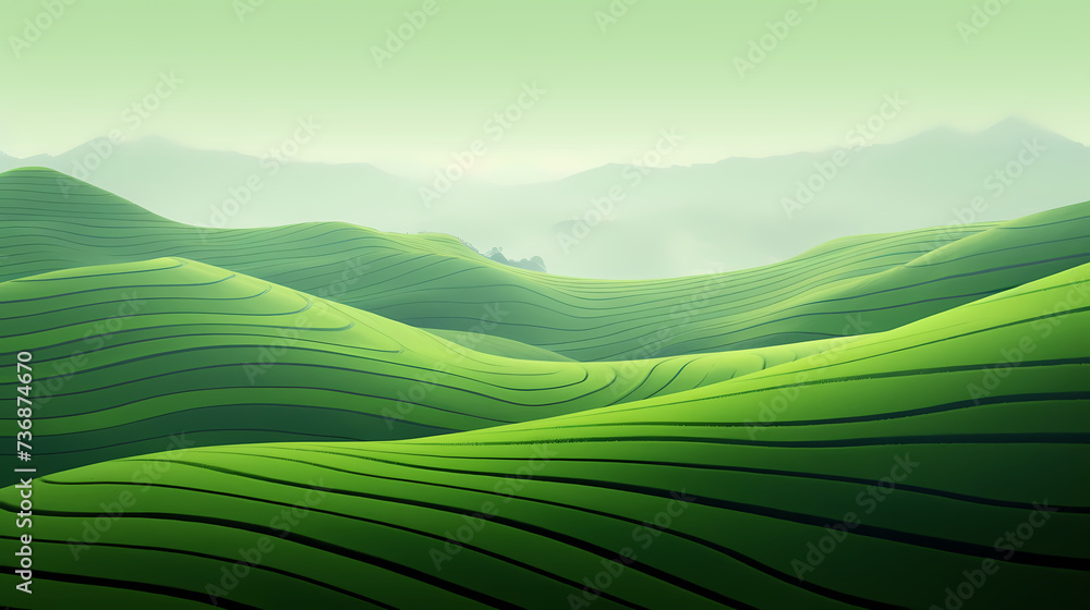 Nature art, abstract green hills and mountains Nature art, abstract green hills and mountains