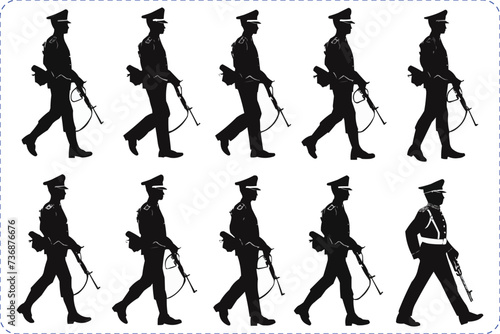 silhouettes of soldier is marching with arms on parade, Black silhouette soldier is marching with arms on parade, Vector illustration photo