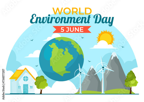 World Environment Day Vector Illustration with Green Tree and Animals in Forest for Save the Planet or Taking Care of the Earth in Flat Background