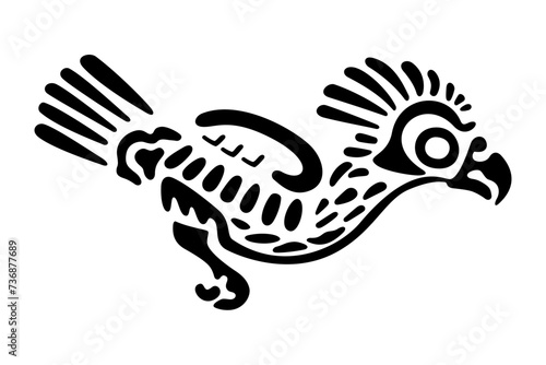 Eagle symbol of ancient Mexico. Decorative Aztec cylindrical stamp motif, showing an eagle, as it was found in Tenochtitlan, the historic center of Mexico City. Isolated black and white illustration.