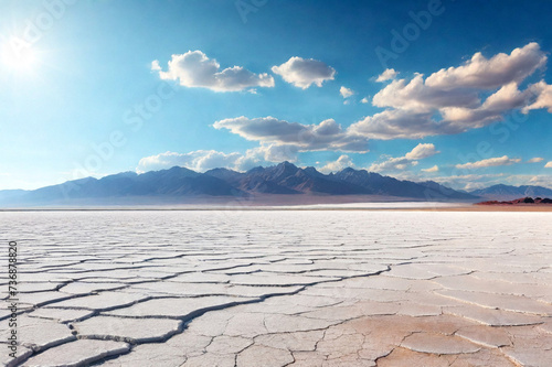 Panoramic landscape photo of wild nature salt flat with mountains, backgrounds. Scenery view of Bolivia natural salt desert wilderness, no people. Bolivian landmarks concept. Copy ad text space