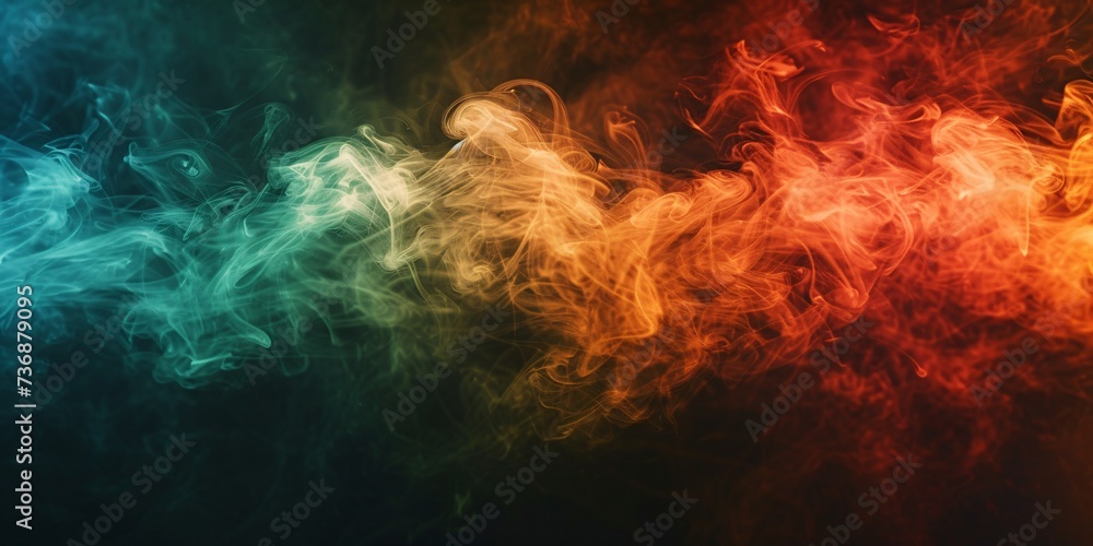 Multicolored smoke swirls on a dark backdrop.