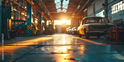 Unfocused vehicle repair facility with soft focus inside building. © ckybe