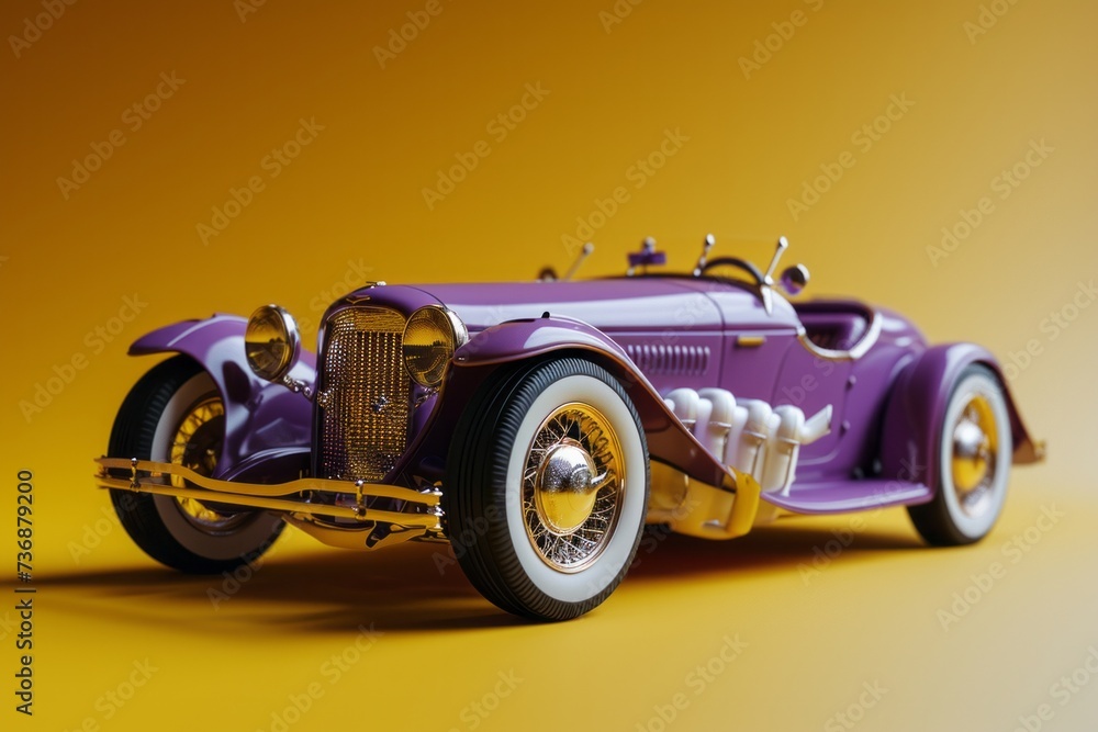 Lavender Toy Roadster, on an Isolated Yellow Background, Generative AI