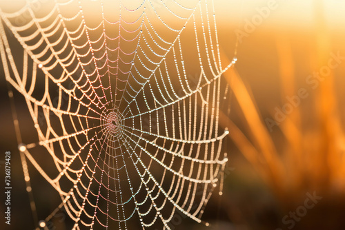 Nature's Jewels: Dew Drops Adorning a Spider's Web in Morning Light © Nino Lavrenkova