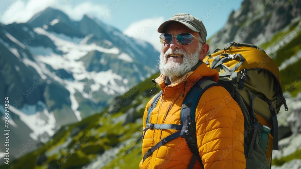 Retired Adventurer Embracing the Majestic Mountainscape: A Journey of Retirement Bliss