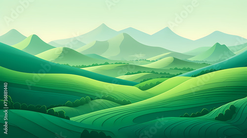 Grassy hillsides meet in a landscape painting