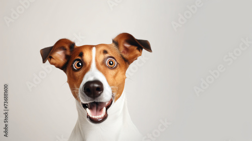 Portrait of shocked dog, unexpected gift surprise.