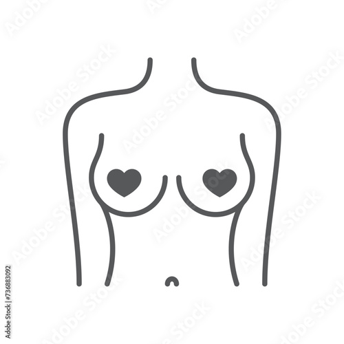 Vector lines of female torso breast. Censored with heart. Isolated on white background