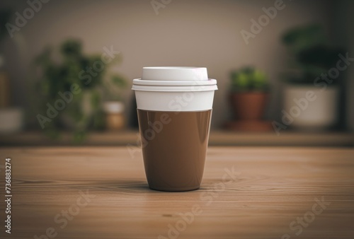 A blank cup sitting on a wooden table  featuring caffenol developing  yankeecore  and a hazy style in dark white and brown.