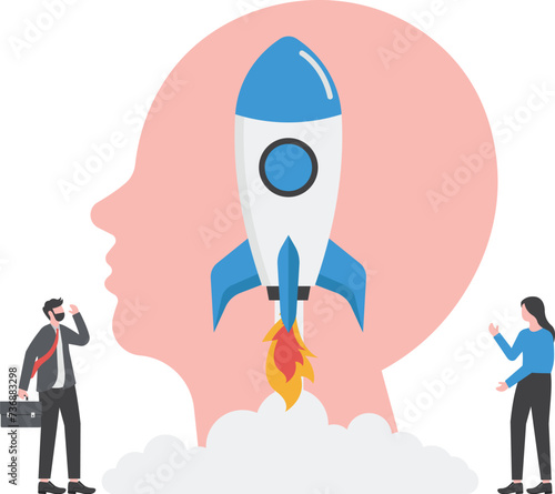 business project start up People launch spaceship rocket  development products  marketing company  creative idea and innovation new original symbol vector concept   © vision art