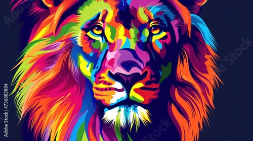  a close up of a lion s face with multicolored lines on it s face and a black background.
