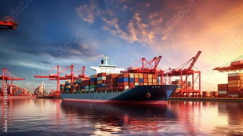 Shipping industry delivering cargo on large container ship ai generated Pro Photo with sea and container in background