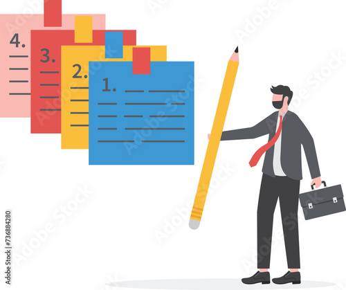 businessman planning with pencil-categorized sticky notes work for project management and sorting important or urgency tasks review project progress on kanban board.vector


