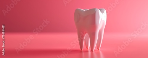 A small model tooth is presented on a pink-based background, embodying a simple style. photo