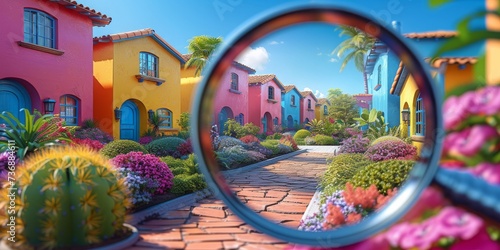 A Magnifying Glass Enhances the Details of a Single-Family Home in a Peaceful Residential Neighborhood, Generative AI
