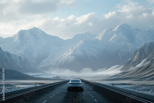Serene Highway to Snow-Capped Peaks 