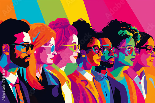 Hand drawn funny colorful human character seamless pattern illustration wallpaper concept, Global people diversity and equality, young men and women with different skin colors, group of stylish people