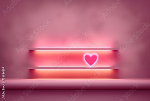 A pink ribbon with two hearts on a pink background, representing minimalist abstracts and sculpted elements.