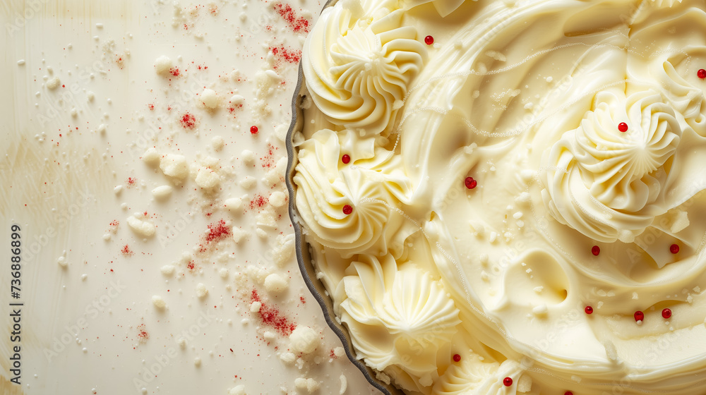 Creamy cake with red sprinkles and swirls. Creamy cake with red sprinkles and swirls.
