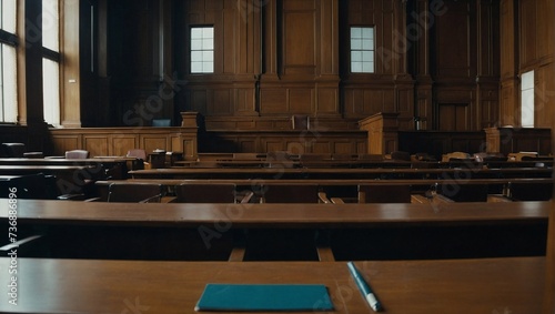 Empty wood interior courtroom without any text