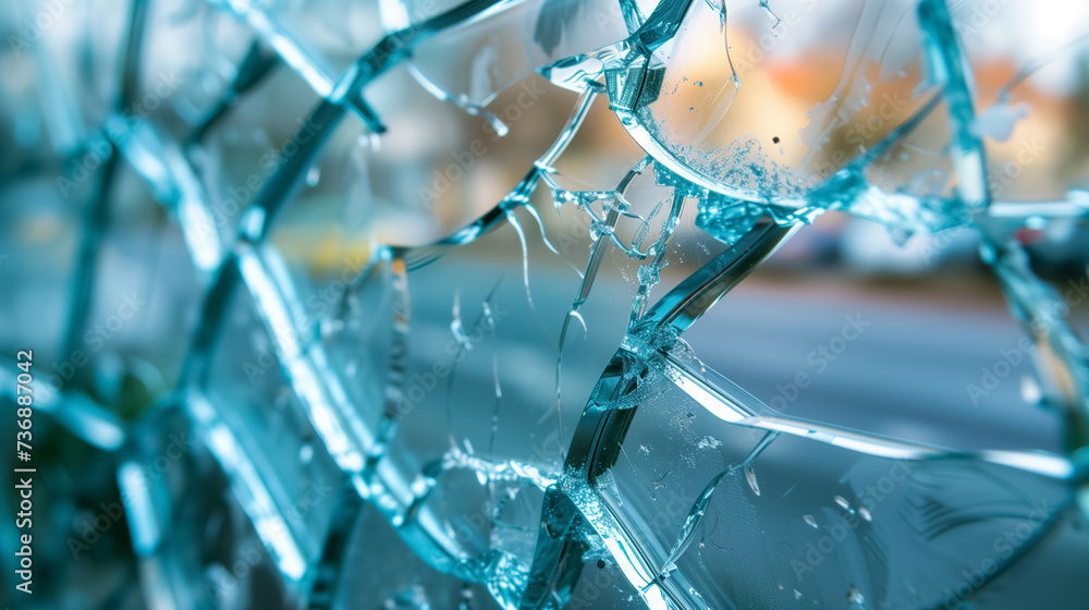 Shattered glass mirror pane close-up. Shattered glass mirror pane close-up.