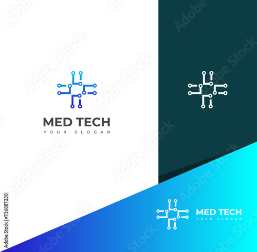Creative Med Tech Logo Design Vector Template icon.