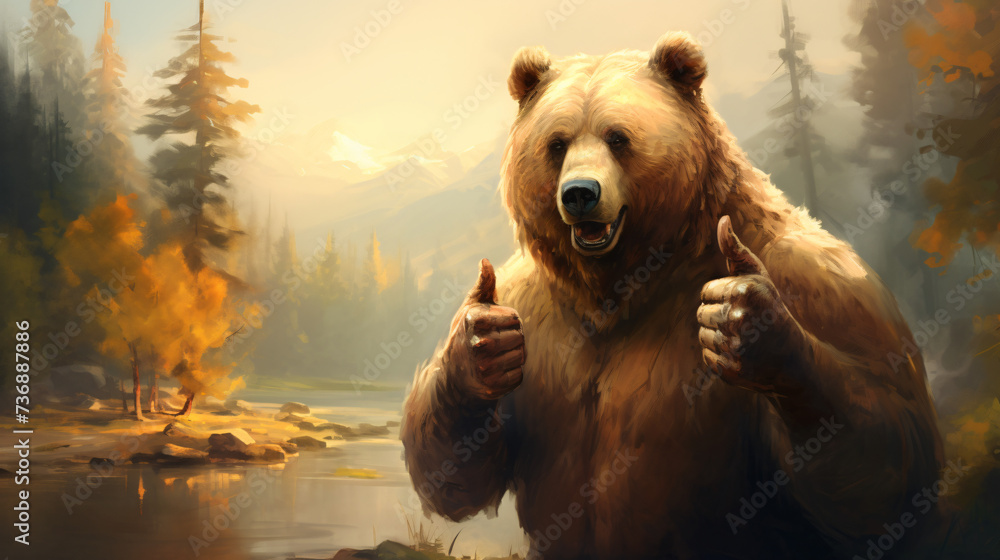 Portrait of friendly bear - obrazy, fototapety, plakaty 