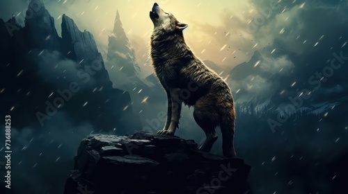 wolf howling at the mountain © Zain Graphics