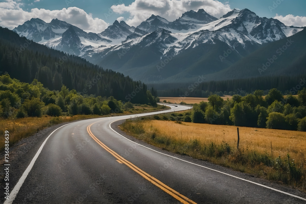 A landscape of a highway in the mountainous area with a breathtaking view A landscape of a highway in the mountainous area with a breathtaking view