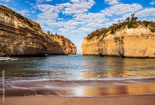 The view of the cliffs and beach in the Loch Ard Gorge in Great Ocean Road