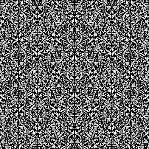 Wallpaper in the style of Baroque. Seamless vector background. White and black floral ornament. Graphic pattern for fabric, wallpaper, packaging. Ornate Damask flower ornament