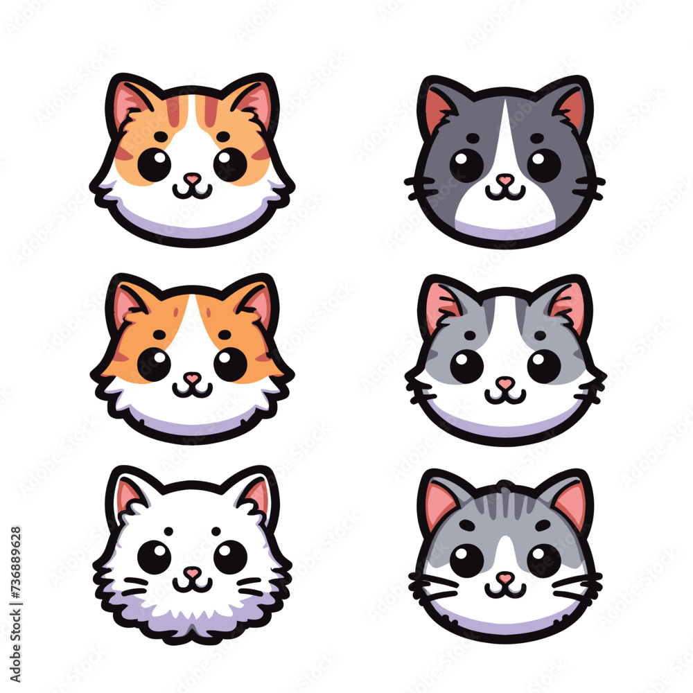 Sets of Simple Cute Cat Head Cartoon Clip Art 2