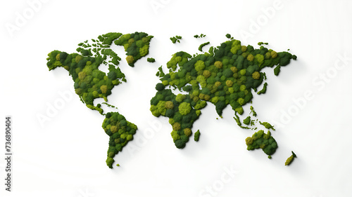 3D Green World Map isolated on white background. World Map Green Planet Earth Day or Environment day Concept top view © Chelebi