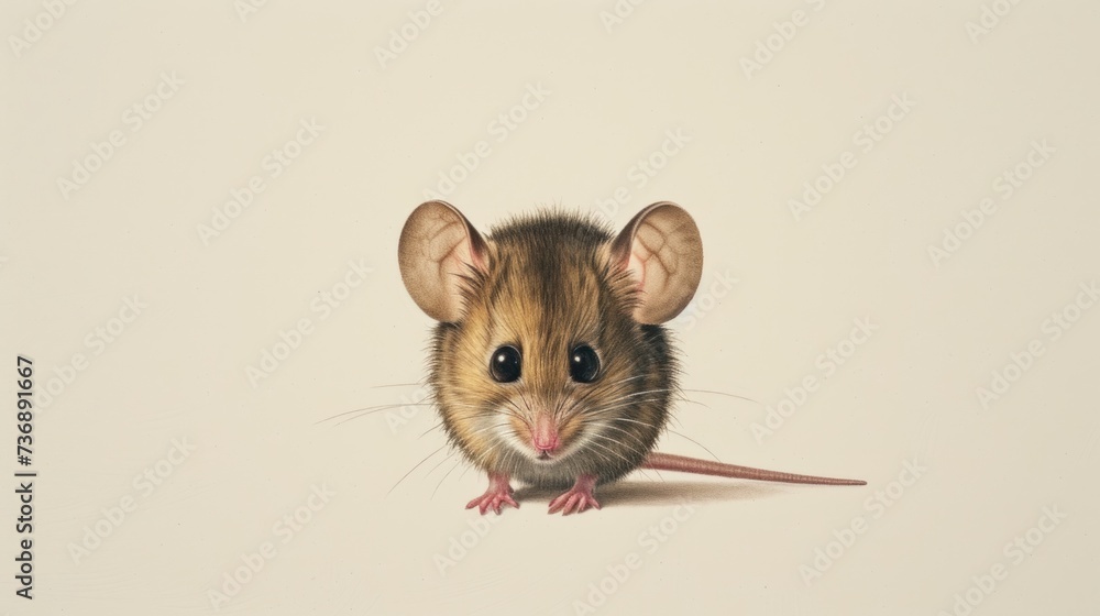  a brown mouse sitting on top of a white floor next to a white wall and a white wall behind it.