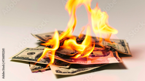 burning dollars on fire the concept of wasting money