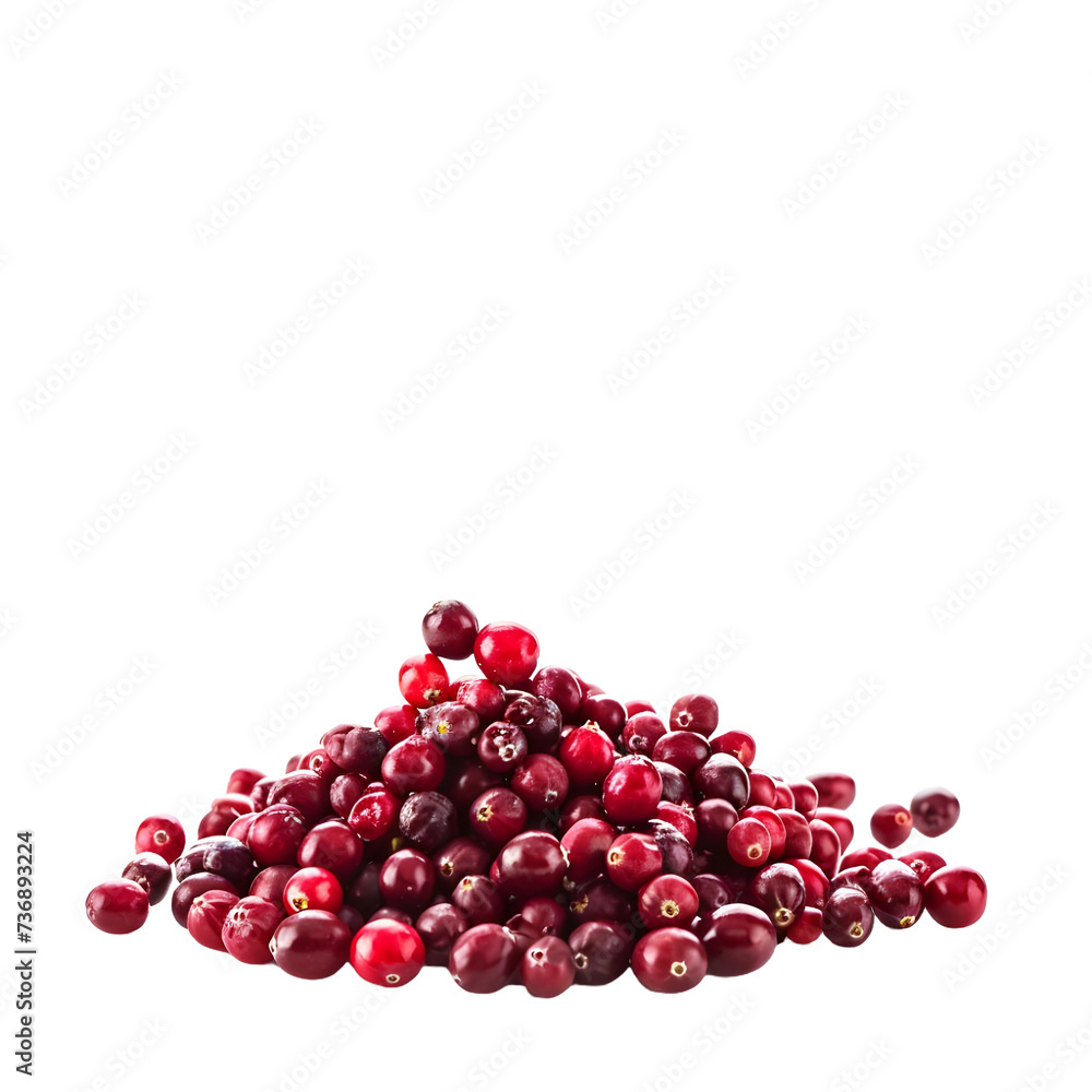 Pile with falling cranberries isolated on white or transparent background, png Pile with falling cranberries isolated on white or transparent background, png