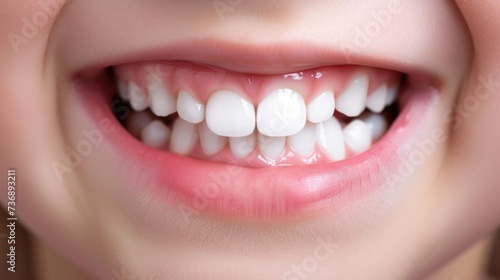 Close-up of a Child's Healthy White Smile with Milk Teeth