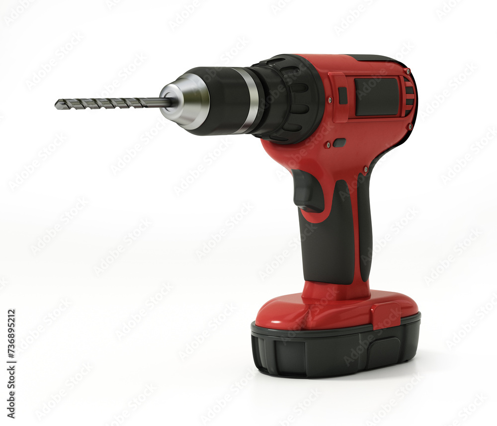 Rechargeable cordless drill isolated on white background. 3D illustration Rechargeable cordless drill isolated on white background. 3D illustration