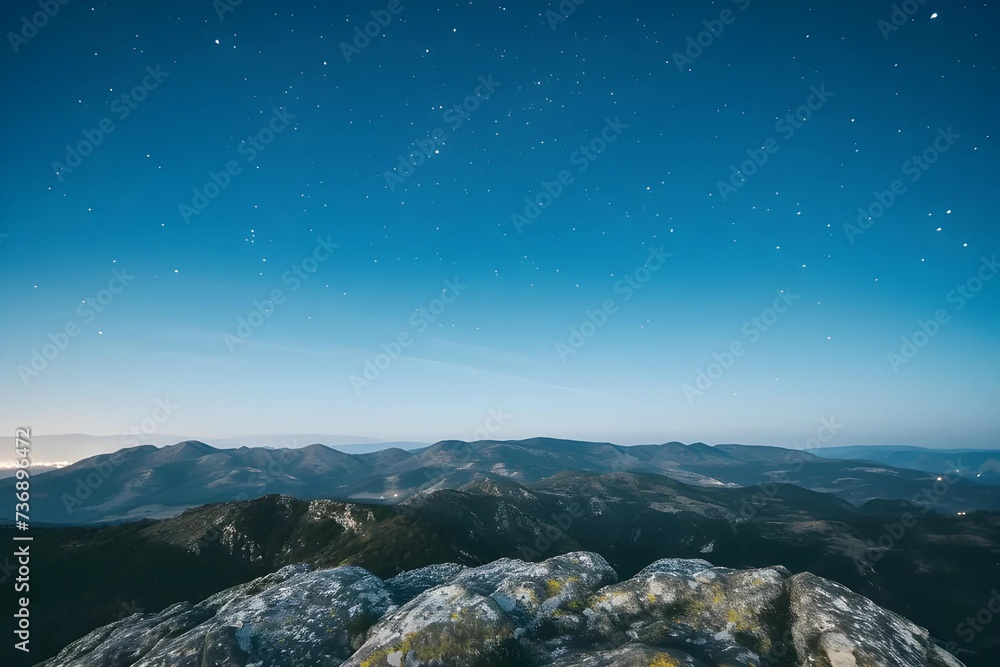 Serene stock photo of a clear night sky viewed from atop a mountain, with the galaxy's core visible, emphasizing tranquility and exploration. Serene stock photo of a clear night sky viewed from atop a mountain, with the galaxy's core visible, emphasizing tranquility and exploration.