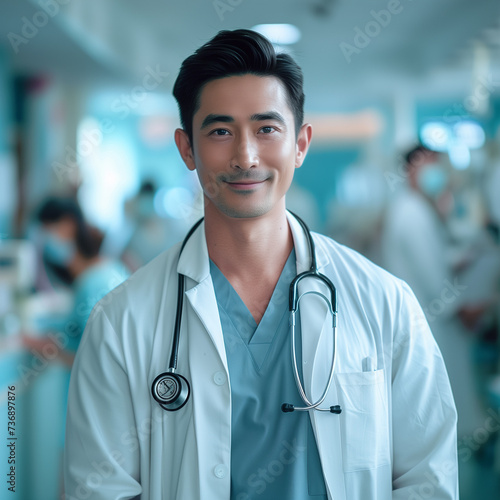 병원에서 미소를 짓고 있는 친절한 남자 의사