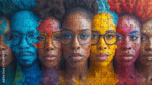 A group of diverse individuals representing the inclusive nature of peertopeer financing. Each person holds a piece of the puzzle symbolizing the collective effort and collaboration