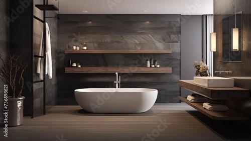 bathroom room ideas, including bathtub, glass, towels, shower, shelf table which are simple and minimalist but still give the impression of being clean and elegant.