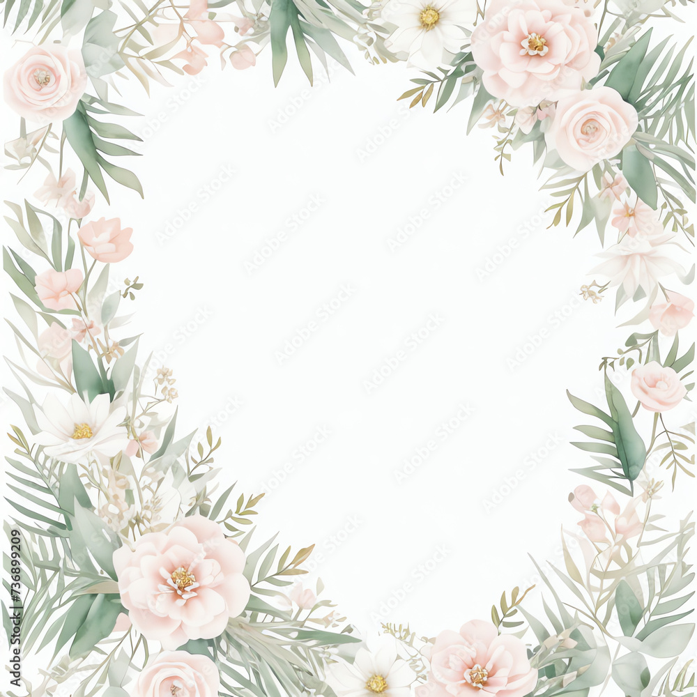 Fototapeta premium illustration watercolor flower frame, empty space center white background