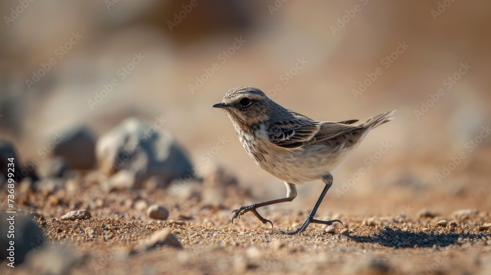 a small brown and white bird standing on top of a dirt and grass covered ground with rocks in the background. a small brown and white bird standing on top of a dirt and grass covered ground with rocks in the background.